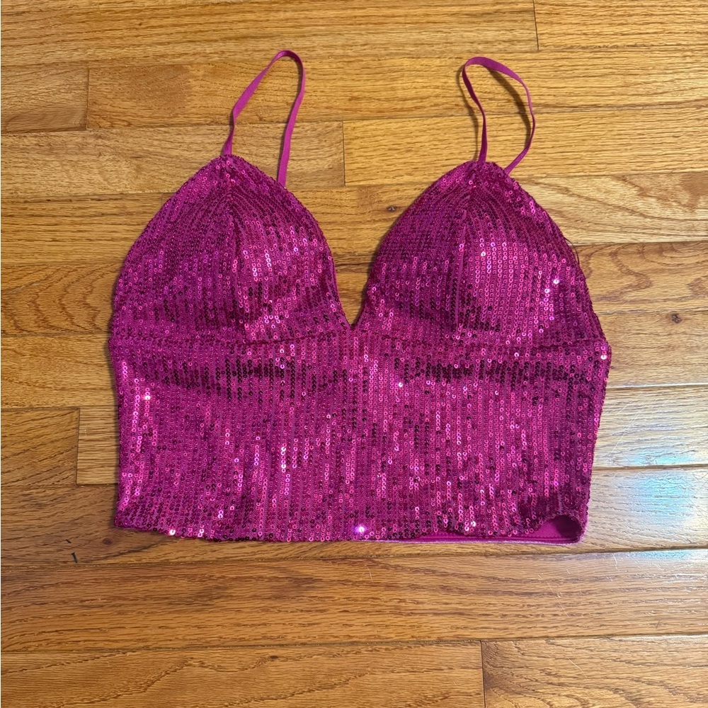 Fuchsia Women’s Sparkly Crop Top